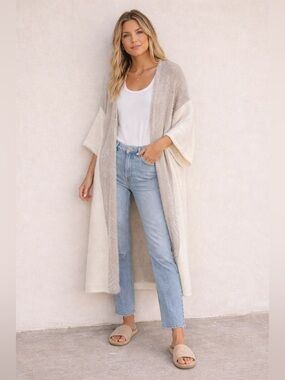 164. Universal Thread Two-Tone Open-Front Cardigan - Beige & Cream
